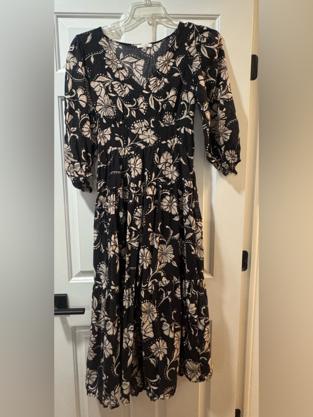 Z Supply Black and Cream Floral Midi Dress